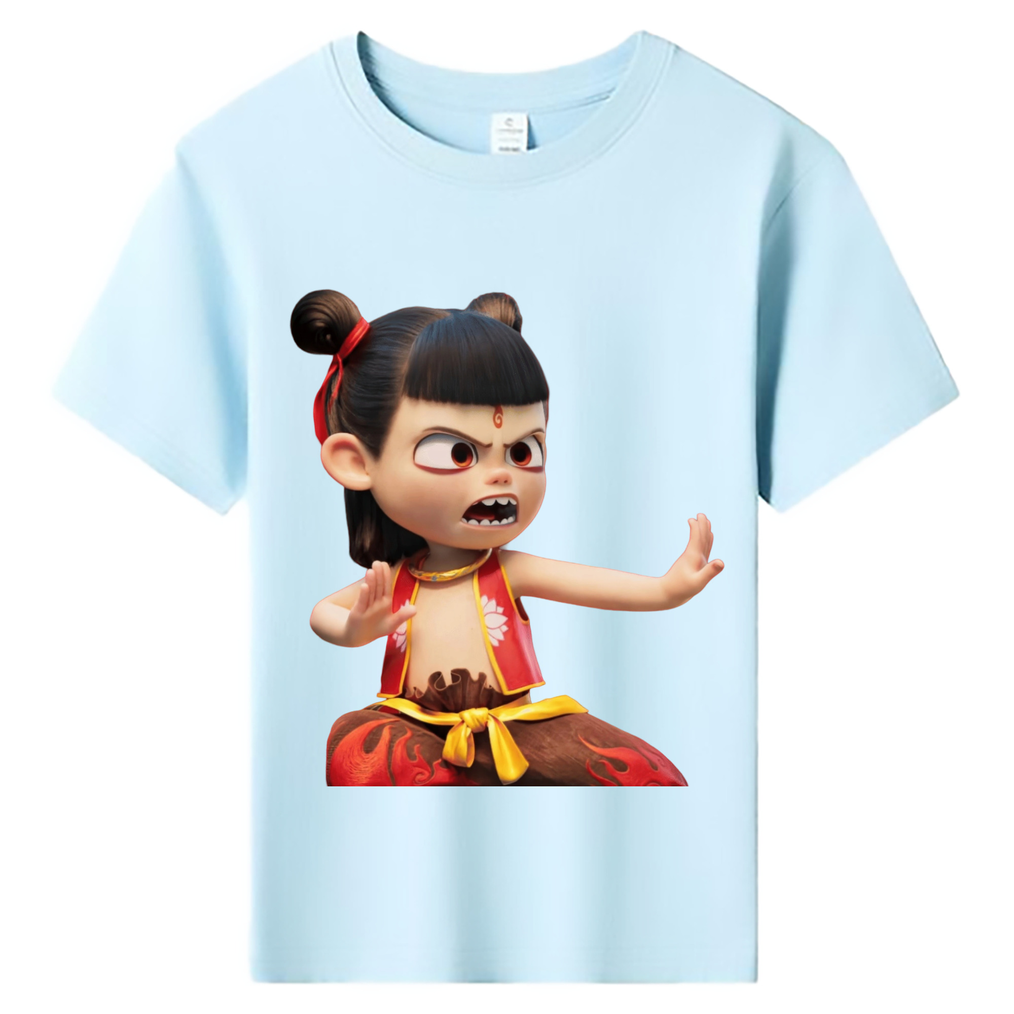 （画像用） Ne Zha 2 ナタ 魔童の大暴れ 綿100％キッズTシャツ（フロントプリント）